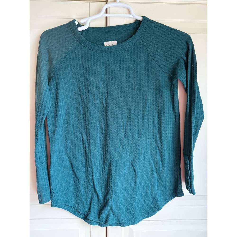 Chaser Women's Medium Teal Blue Green Waffle Knit Long‎ Sleeve Top